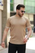 Erkek Bisiklet Yaka çizgi Desenli Ribanalı Kısa Kollu Tshirt resmi